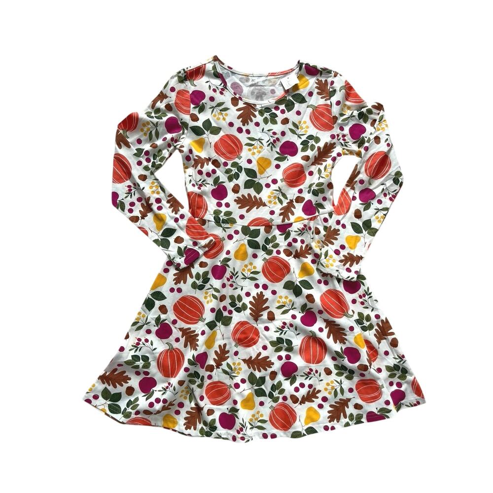 The Childrens Place Fall Autumn Dress Leaves Pumpkin Thanksgiving Dress 10/12